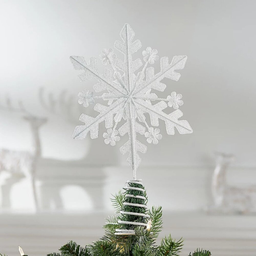 Bethlehem Lights 13" Metallic Snowflake Tree Topper - White h266084 -